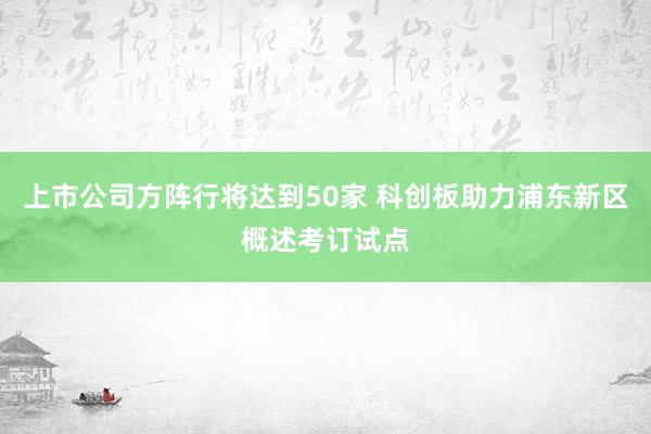 上市公司方阵行将达到50家 科创板助力浦东新区概述考订试点