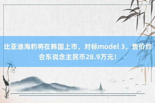 比亚迪海豹将在韩国上市，对标model 3，售价约合东说念主民币28.9万元！