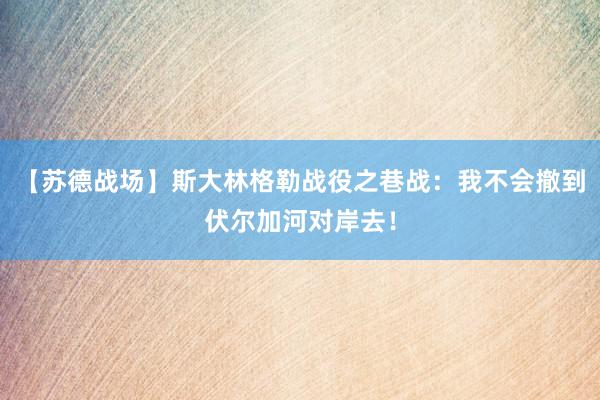 【苏德战场】斯大林格勒战役之巷战：我不会撤到伏尔加河对岸去！