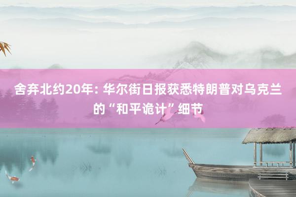 舍弃北约20年: 华尔街日报获悉特朗普对乌克兰的“和平诡计”细节