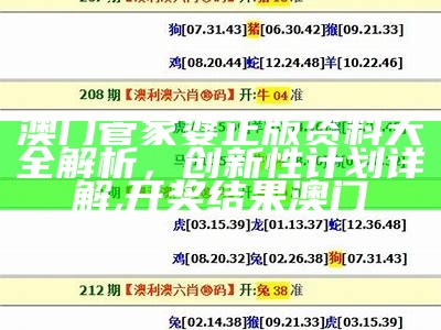 澳门管家婆正版资料大全解析，创新性计划详解,开奖结果澳门